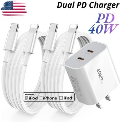 PD 40W USB C Fast Charger Cube Type C Cable For iPhone 17 16 15 14 13 12 11 Pro