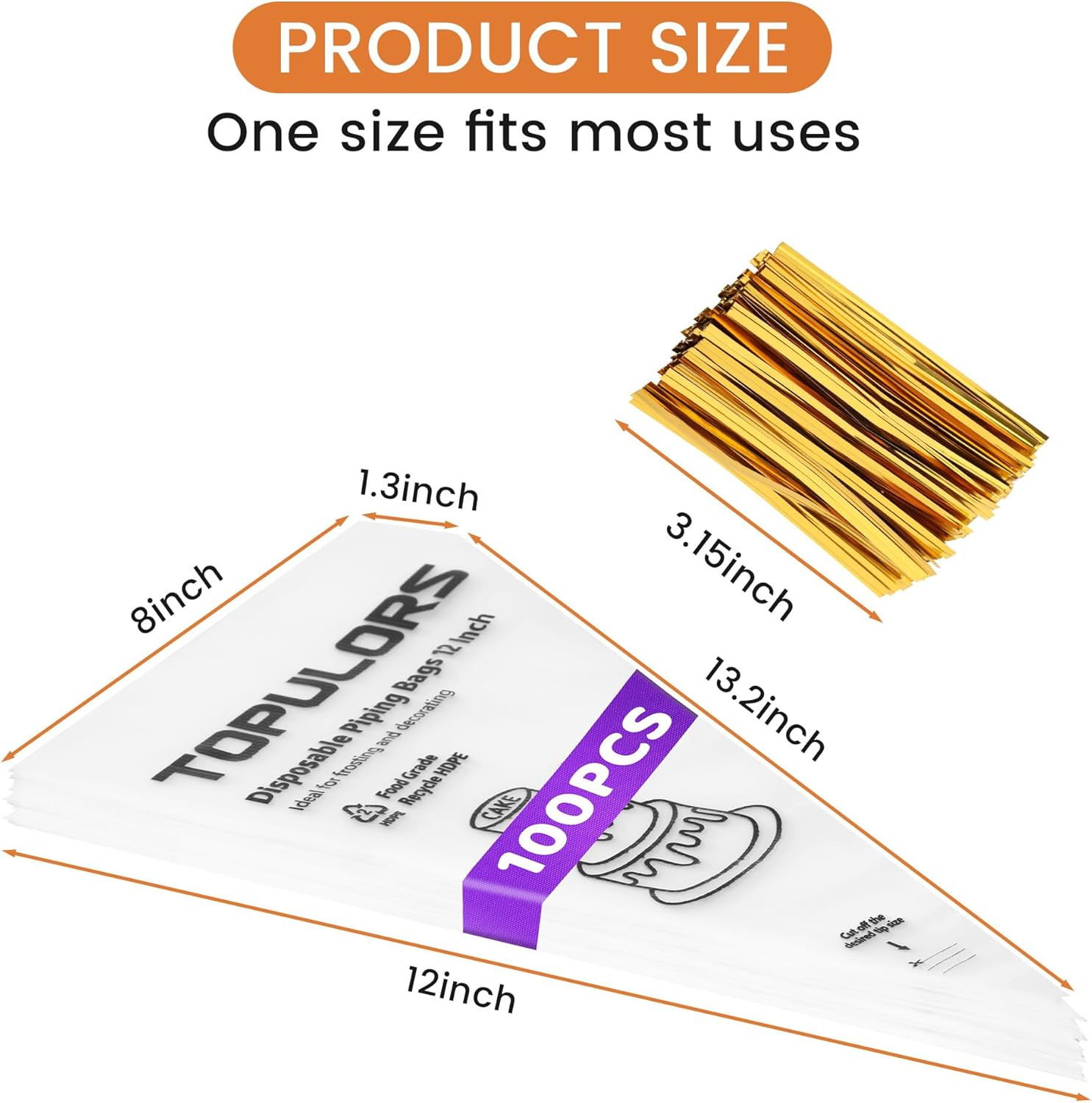 100PCS Disposable Piping Bags 12 Inch Pastry Icing Bags with Twist Ties