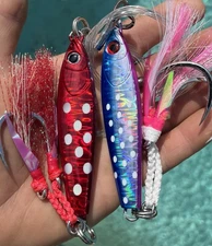 2 Tungsten Bomb Jigs 300g  350g  Tiny  Solid Tg ready to fish  Leader  Hooks BKK