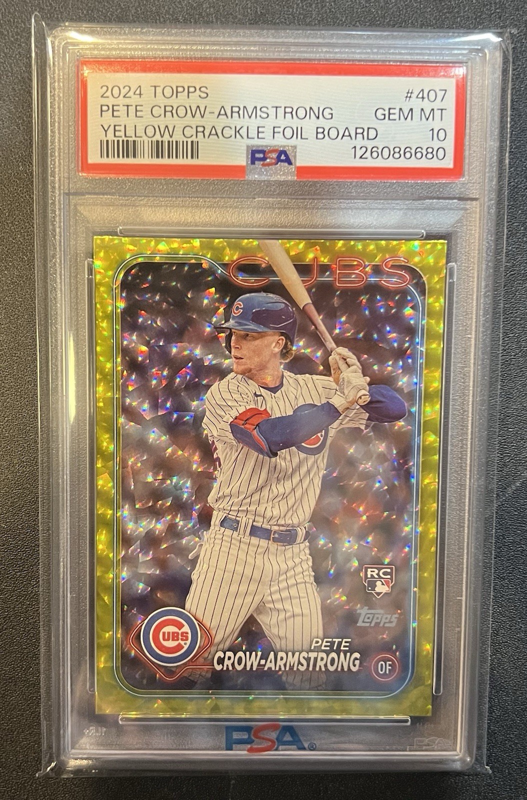 2024 Topps Yellow Crackle Foil Board 16/50 #407 Pete Crow-Armstrong RC PSA 10