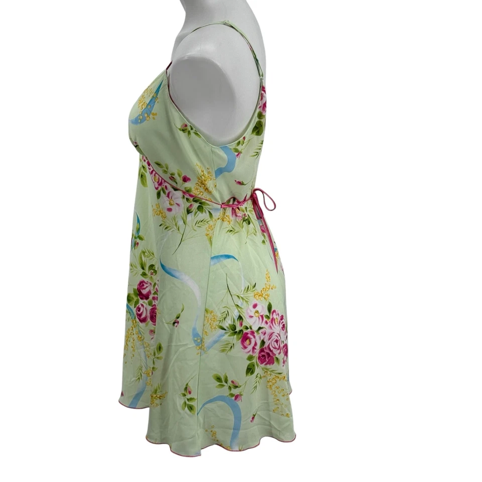 Oscar de la Renta Satin Night Gown Y2K Babydoll M Womens Green Floral VTG Sexy - Image 3 of 4
