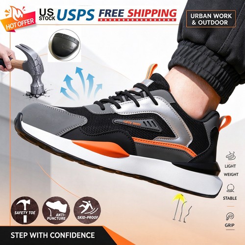 Athletic Safety Work Shoes Mens work shoes size 8 Steel Toe Tennis Comfortable - $32.99