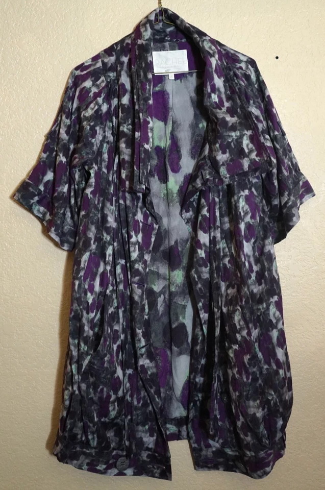 Rachel Roy S lightweight multi color purple gray cotton silk coat dress - Image 2 of 4