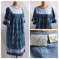 GO SOFTLY Batik Fish House Lounge Dress Muu Muu Caftan Hippie Boho India S