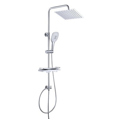 Edelstahl Regendusche Duschsystem mit Ablage Chrom Eckig Kopfbrause 25x25cm JOHO