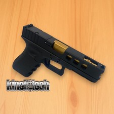 For Glock 17 Gen 3, Complete Slide, Lightning Cut, Gold TIN Ported Barrel, BLACK