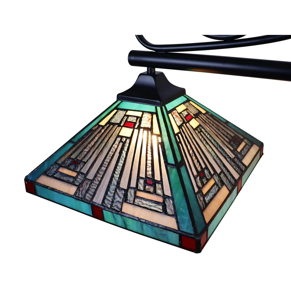 Accesorio isla lineal de 3 luces diseño misión estilo Tiffany bronce negruzco Foto 4 de 4