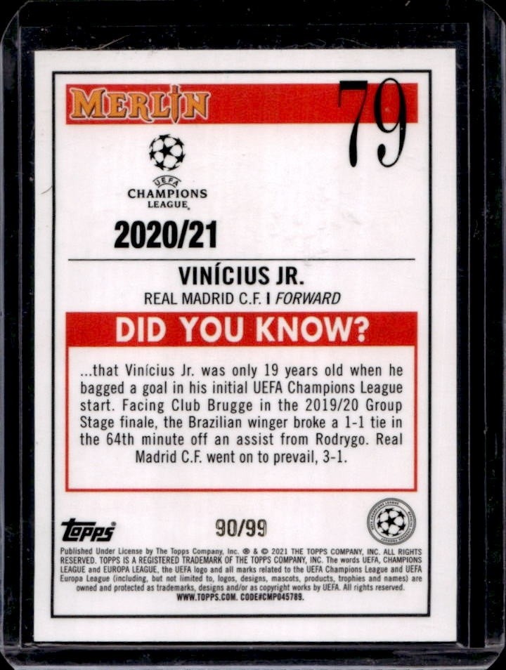 2020-21 Topps Merlin Chrome UEFA Vinicius Jr. Green Mojo #/99 Real Madrid view 2
