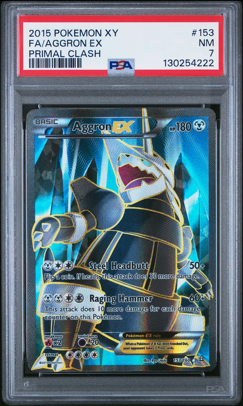 2015 POKEMON XY PRIMAL CLASH #153 FULL ART/AGGRON EX PSA 7