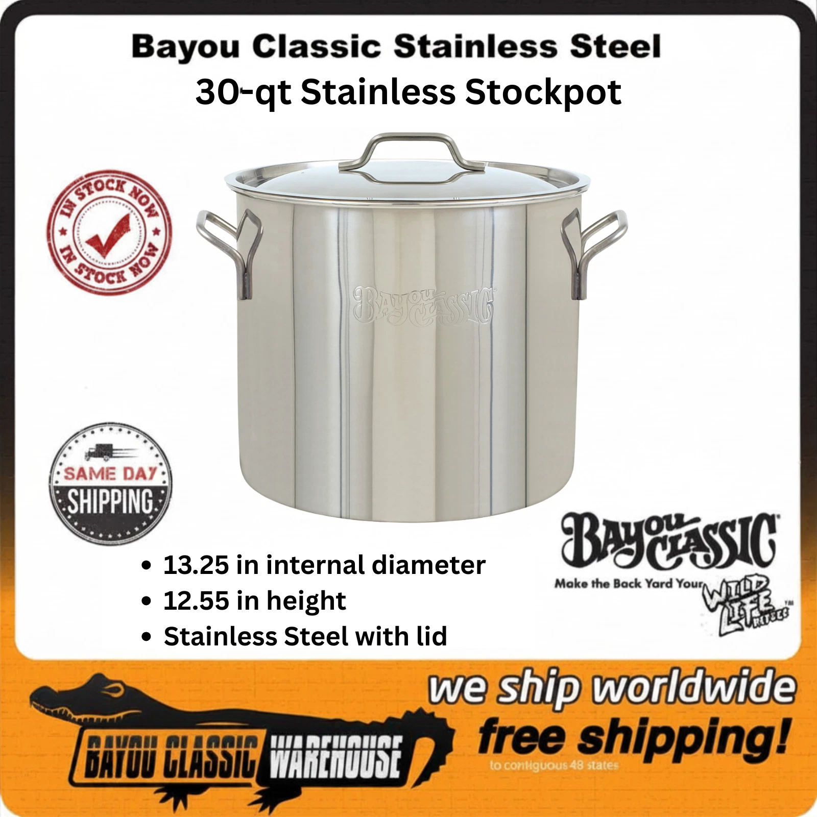 30-qt Stainless Stockpot with Lid 1430