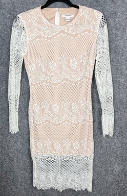 Glamorous Women's Dress Peach Ivory Lace Sleeve Sheer Boho Romantic Size S