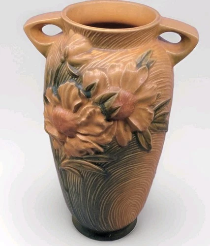 RARE!~1940s Vintage ROSEVILLE POTTERY 12" PEONY Dbl Handled Vase~#67-12" Ex Cond