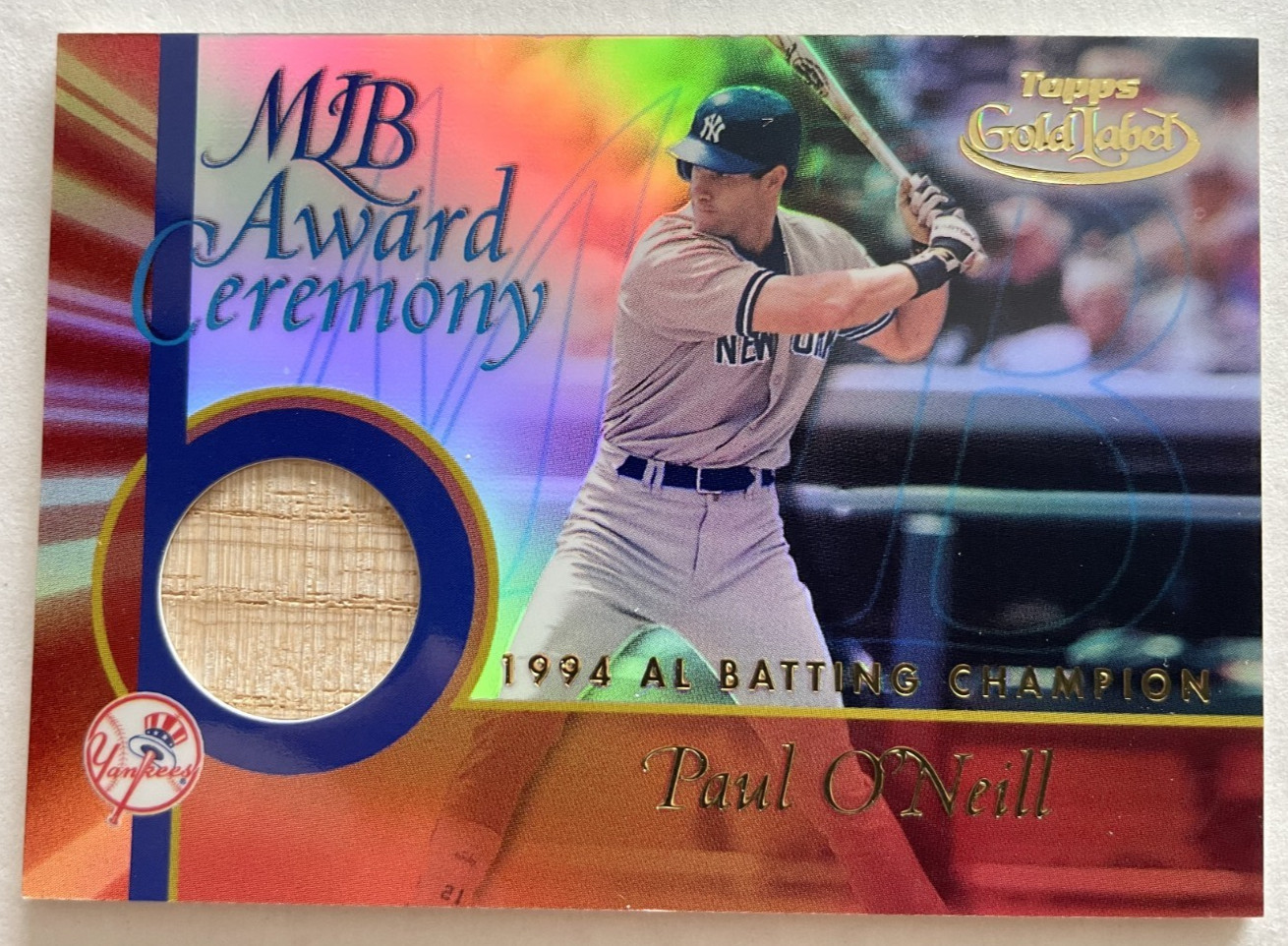 Paul O'Neill #GLR-PO 2001 Topps Gold Label MLB Award Ceremony Relics