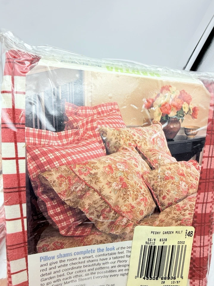 Vintage New Sealed Martha Stewart Everyday Red & White Plaid Pillow Shams Set 2 - Image 2 of 3