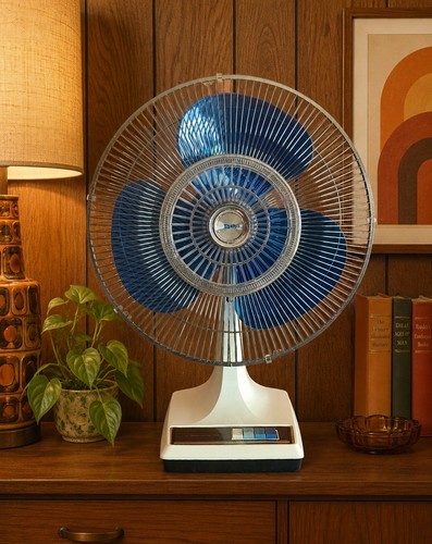 Vintage Lasko 16" Oscillating Fan Blue Blades Retro Desk Table Fan W/ GE Cord