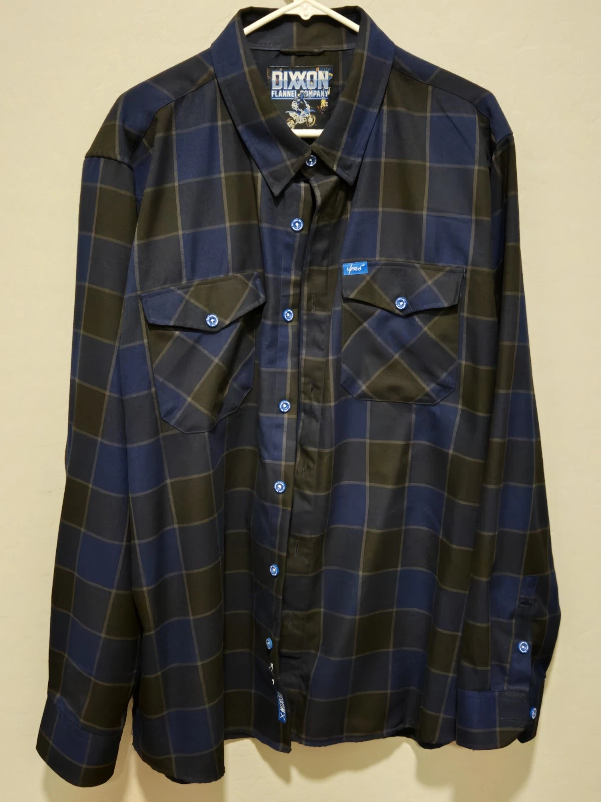 Dixxon Flannel Robbie Maddison Maddo Button Down Shirt Mens XXL 2X Blue Black