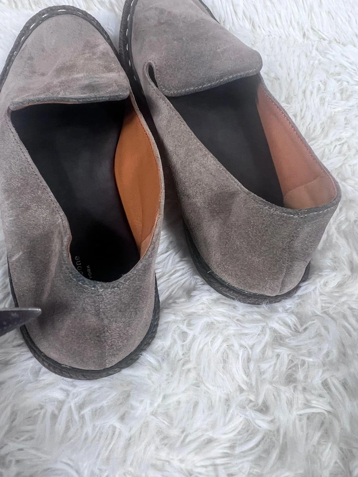 Sapatos femininos Rag & Bone tamanho 36 EUA 6 cinza camurça slip on mocassins espadrille - Imagem 4 de 4