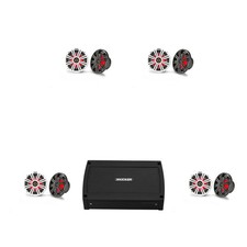 Kicker Marine 4 Ch Amp 4 pair 8" LED Coaxial Speaker Audio Upgrade 48K...