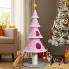 59" Large Tall Christmas Tree Indoor Soft Cat Tower with Condos, Scratching Post