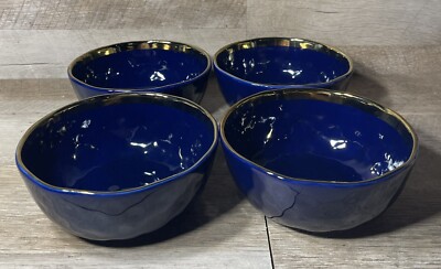 Stone + Lain Navy Blue Gold Rim Porcelain Bowls Set Of 4 6 