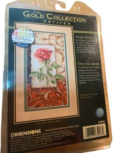 NEW Cross Stitch Kit SINGLE ROSE Dimensions #65096 Gold Collection Petites - Picture 4 of 4