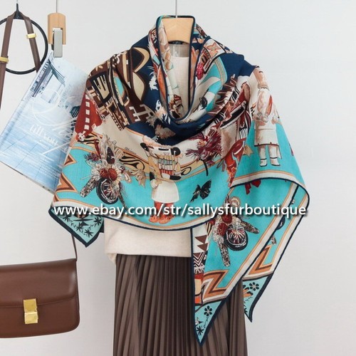 Sallys 70% Cashmere & 30% Silk Scarf Aztec Print Large Triangle Shawl 200*125cm - Picture 21 of 37