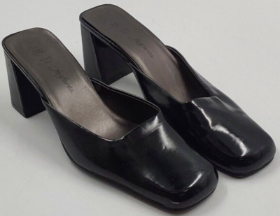 FANFARES 'POLLY' Black SquareToe Slip-On Low Business Block Heels