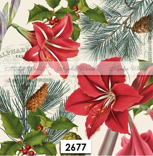 (2677) DOS servilletas artesanales de papel para almuerzo decoupage NAVIDAD FLOR DE AMARYLLIS - Imagen 1 de 3