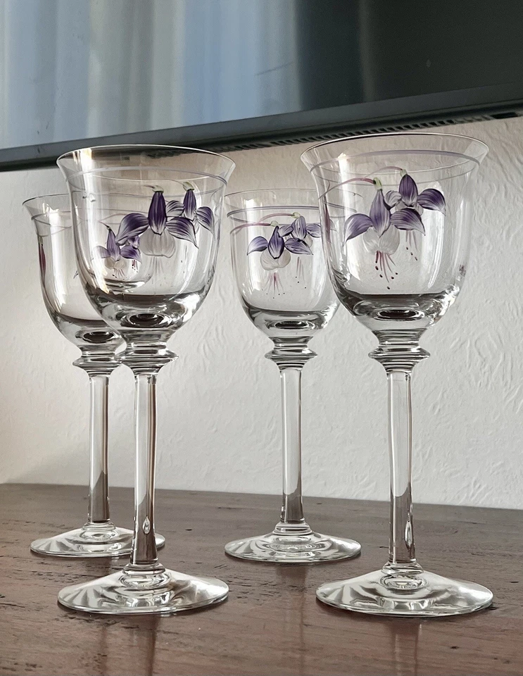 4 Böhmische Weingläser Bohemia Weinglas Bleikristall Handmalerei Signiert H21,5 - Bild 3 von 4