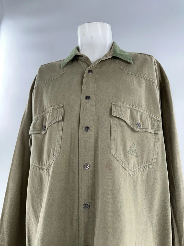 Camisa con botones Miller’s Harness Co. para hombre XL verde lisa 100 % algodón YGI J4-81 Foto 3 de 4