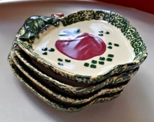 4 ~SPONGE ART Folk Craft APPLE Shape Plate Bread Butter Dessert Salad 6.5"x5.75"