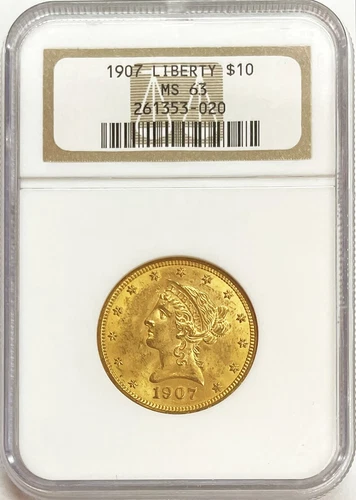 1907 GOLD USA $10 DOLLAR LIBERTY HEAD EAGLE COIN NGC MINT STATE 63