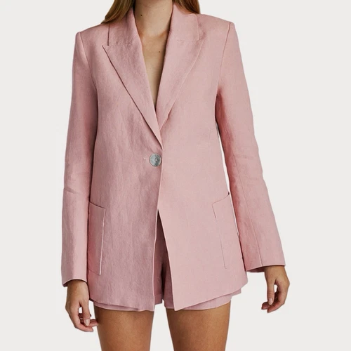Jillian Boustred Women’s Blazer Linen Pink Size M VGUC Jacket RRP $700+ - Picture 1 of 14