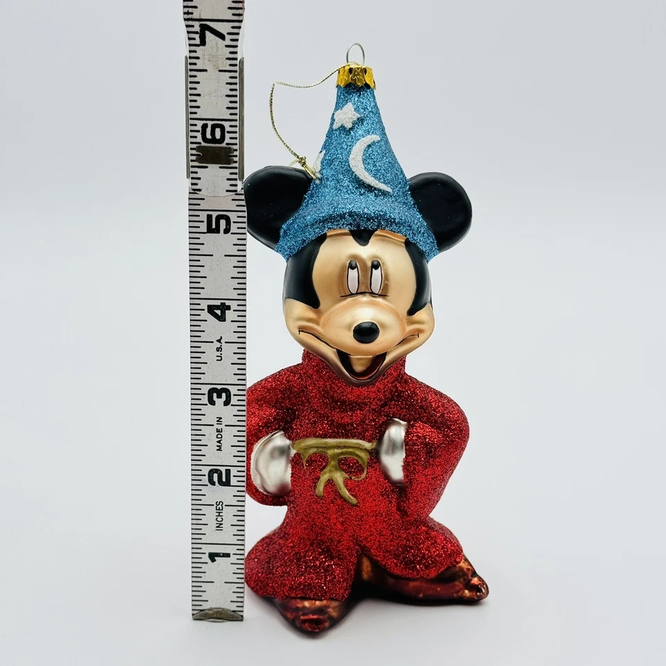 Disney Fantasia Sorcerer Apprentice Mickey Glass Christmas Ornament VINTAGE RARE - Image 2 of 4
