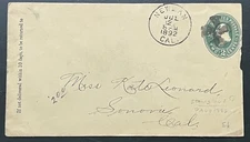 1892 NEWMAN CALIFORNIA COVER TO SONOMA, FANCY CANCEL