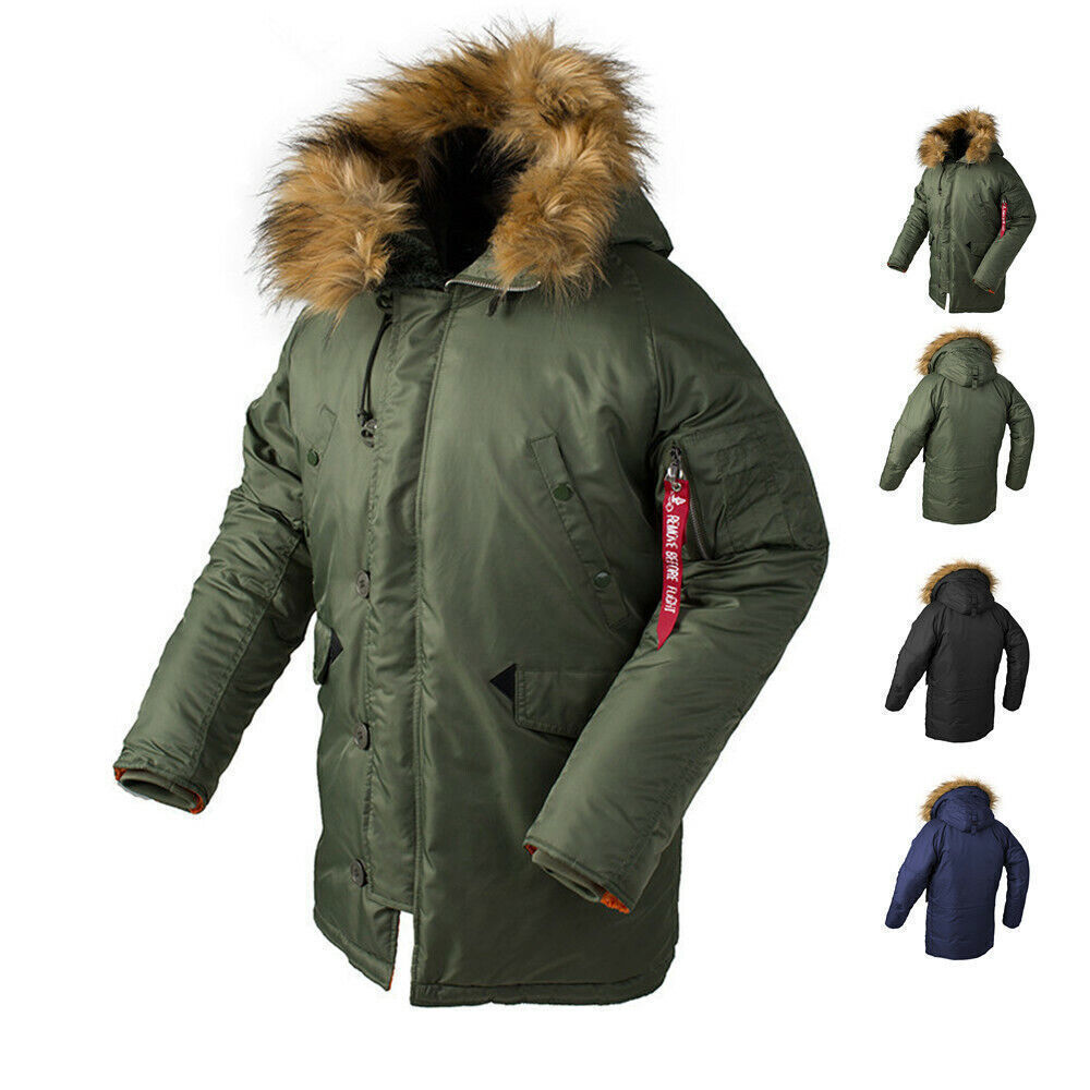 Parka Militaire Homme Vert Moyen - Veste N3B, Capuche, Doublée, Taille M (occasion)