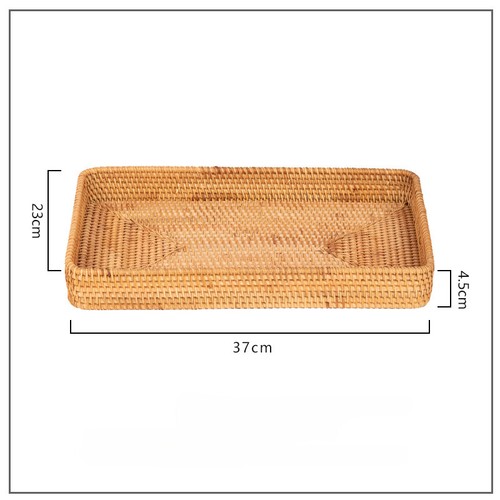 Hand Woven Wicker Storage Organizer Basket Rectangle Rattan Serving Tray - Picture 18 of 23