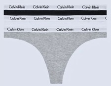 CALVIN KLEIN Carousel Cotton Grey White Black 3 Pack Thong Panty Women Sz S L XL