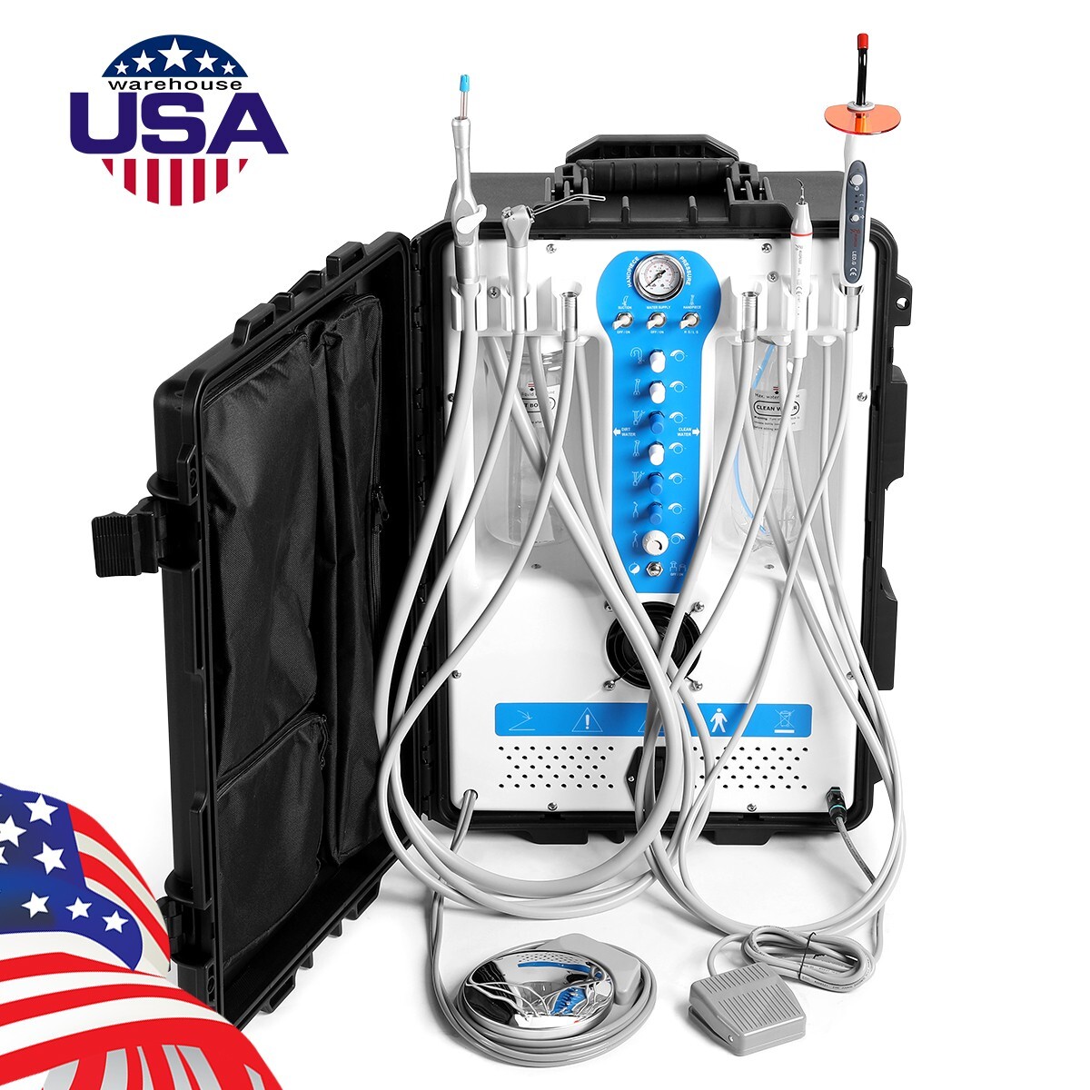 FDA Dental Delivery Unit Turbine System Air Compressor +Woodpecker Curing+Scaler