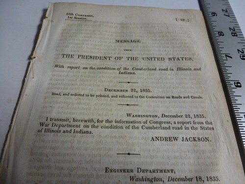 Government Report 1835 Andrew Jackson Condition Cumberland Rd Illinois In. #3499 - Picture 2 of 2