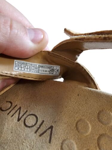 Vionic Sandals Womens 8 Amber Gold Cork Strappy Sling Back Brown Hook Loop - Picture 2 of 6