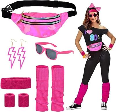 80er Jahre Kostüm-Set Für Damen – 26-teilig, Mit Tutu, Bauchtasche, Beinwärmern, Accessoires In Neon