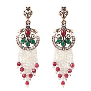 Authentic Turkish Style Antique Gold-Plated Resin/Crystal & Bead & StoneTassel Earrings