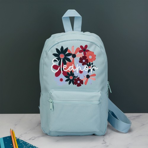 Personalised Floral Kids Backpack with Name Choice of Colours Flowers School Bag - Picture 4 of 26