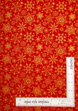 Christmas Fabric Gold Gild Snowflakes on Red Joy Cotton Studio E By The Yard