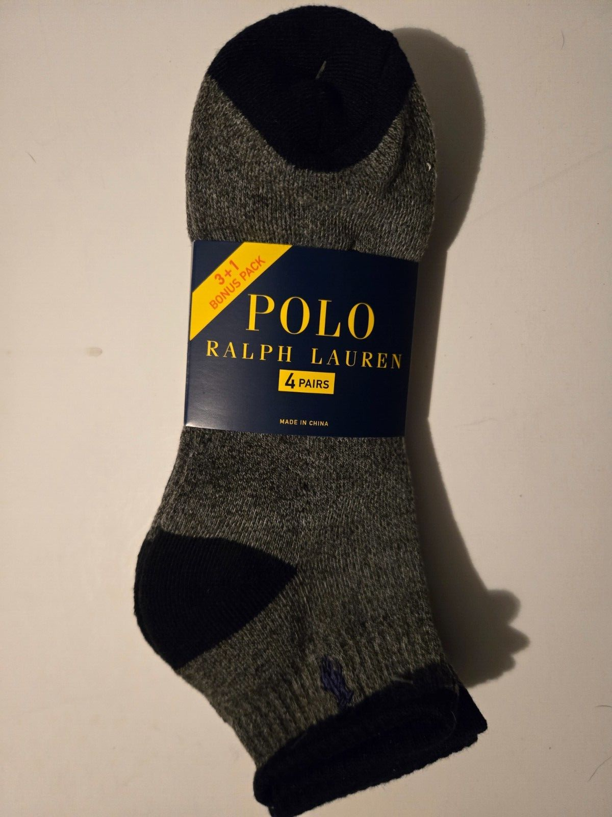 PONY Polo Ralph Lauren 4 CONFEZIONI Calzini Classici Quarti GRIGIO NERO NUOVISSIMI
