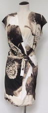 ROBERT RODRIGUEZ CLEMATIS PRINT SEPIA BLACK & WHITE FAUX WRAP SILK DRESS SZ 8