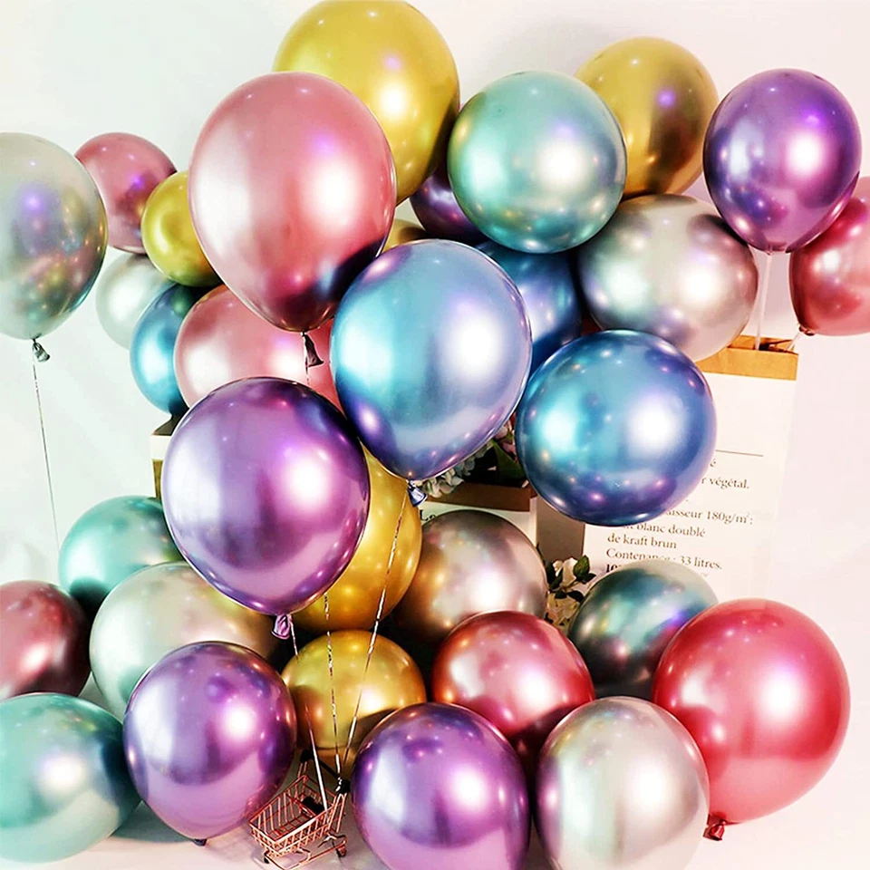 CHROME BALLOONS 10-100 METALLIC LATEX PEARL Shiny Birthday party baloons balons - Image 2 of 4