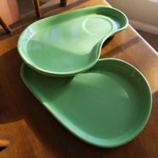 2 Preferred Stock Celery Green  Kidney Shaped Snack Plates