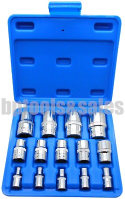 14pc E TORX STAR FEMALE BIT SOCKET SET 1/2''/3/8''/1/4'' DRIVE E4 -E24